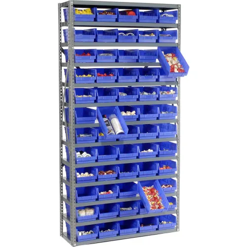 Global Industrial™ Steel Shelving with 60 4"H Plastic Shelf Bins Blue