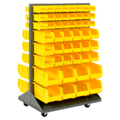 Global Industrial&#153; Mobile Double Sided Floor Rack - 100 Yellow Stacking Bins 36 x 55