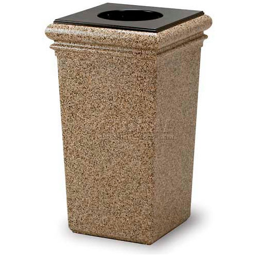 Square Open Top Waste Container, 30 Gallon Capacity, Riverstone