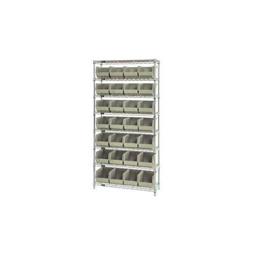 Global Industrial&#153; Chrome Wire Shelving With 28 Giant Plastic Stacking Bins Ivory, 36x14x74