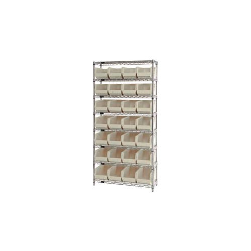 Global Industrial™ Chrome Wire Shelving w/ 28 Stacking Ivory Bins, 36"W