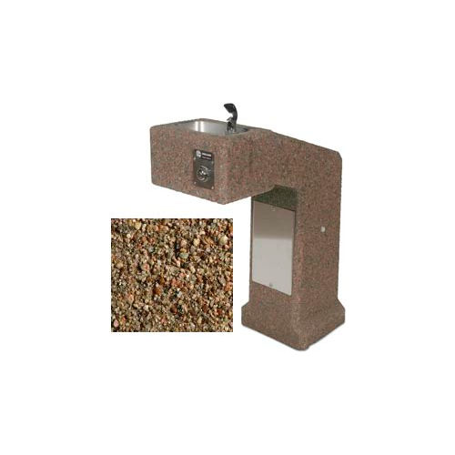 Concrete Outdoor Pedestal Drinking Fountain, ADA, Tan River Rock