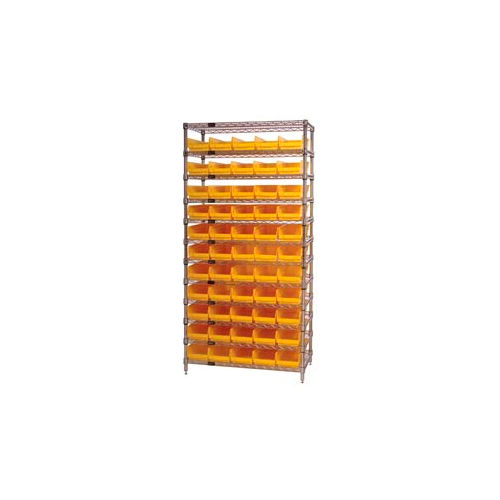 Global Industrial&#153; Chrome Wire Shelving with 55 4&quot;H Plastic Shelf Bins Yellow, 36x14x74