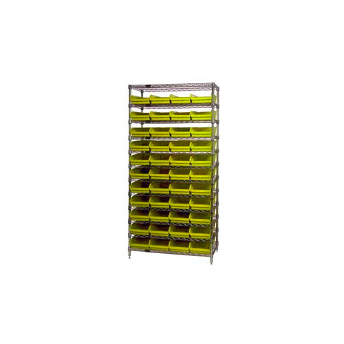 Global Industrial&#153; Chrome Wire Shelving with 44 4&quot;H Plastic Shelf Bins Yellow, 36x14x74