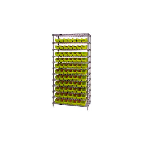 Global Industrial&#153; Chrome Wire Shelving with 77 4&quot;H Plastic Shelf Bins Yellow, 36x18x74