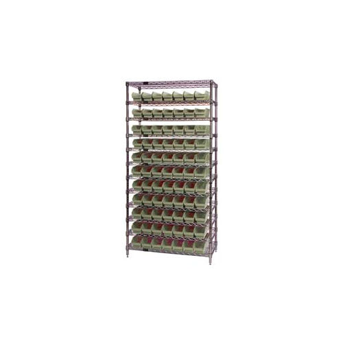 Global Industrial&#153; Chrome Wire Shelving with 77 4&quot;H Plastic Shelf Bins Stone, 36x18x74