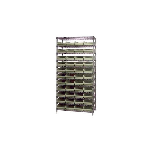 Global Industrial&#153; Chrome Wire Shelving with 44 4&quot;H Plastic Shelf Bins Stone, 36x18x74