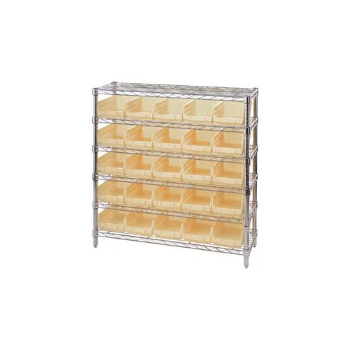 Global Industrial&#153; Chrome Wire Shelving with 25 4&quot;H Plastic Shelf Bins Stone, 36x14x36