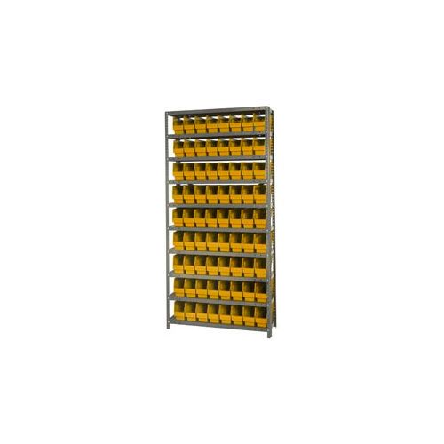 Quantum 1275-201 Steel Shelving With 72 6"H Shelf Bins Yellow, 36x12x75-10 Shelves