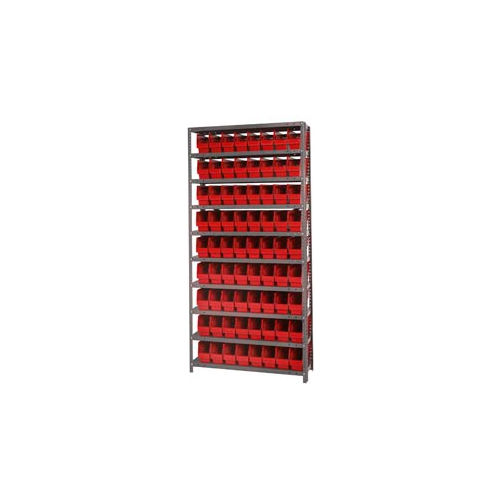 Quantum 1275-201 Steel Shelving With 72 6&quot;H Shelf Bins Red, 36x12x75-10 Shelves