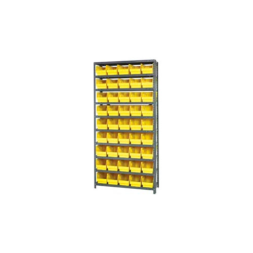 Quantum 1275-202 Steel Shelving With 45 6&quot;H Shelf Bins Yellow, 36x12x75-10 Shelves