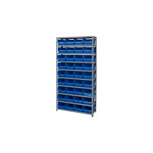 13 Shelf Steel Shelving with (36) 4"H Plastic Shelf Bins, Green, 36x18x75