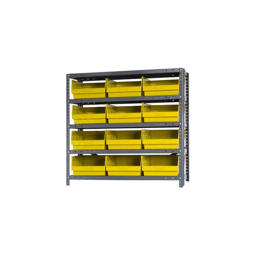 Quantum 1239-209 Steel Shelving With 12 6&quot;H Shelf Bins Yellow, 36x12x39-5 Shelves