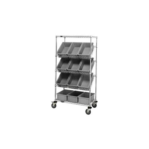 Global Industrial&#153; Easy Access Slant Shelf Chrome Wire Cart 12 6&quot;H Grid Containers GY 36x18x63