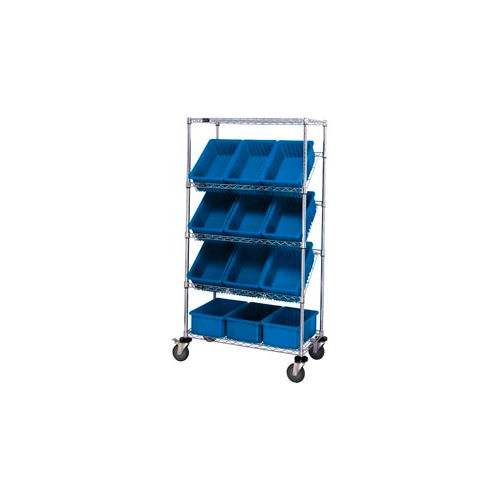 Global Industrial&#153; Easy Access Slant Shelf Chrome Wire Cart 12 8&quot; Grid Containers BL 36&quot;Lx18x63