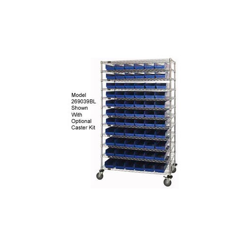 Global Industrial&#153; Chrome Wire Shelving with 91 4&quot;H Plastic Shelf Bins Blue, 48x14x74