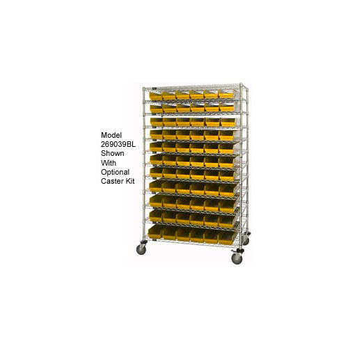 Global Industrial™ Chrome Wire Shelving with 91 4"H Plastic Shelf Bins Yellow, 48x14x74
