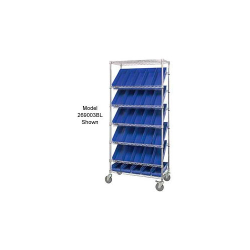Global Industrial™ Easy Access Slant Shelf Chrome Wire Cart, 24 4"H Shelf Bins BL, 36Lx18Wx74H