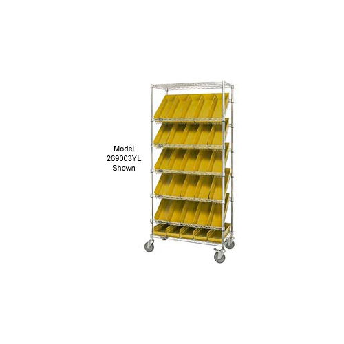 Global Industrial&#153; Easy Access Slant Shelf Chrome Wire Cart, 18 4 Shelf Bins Yellow, 36&quot;Lx18x74