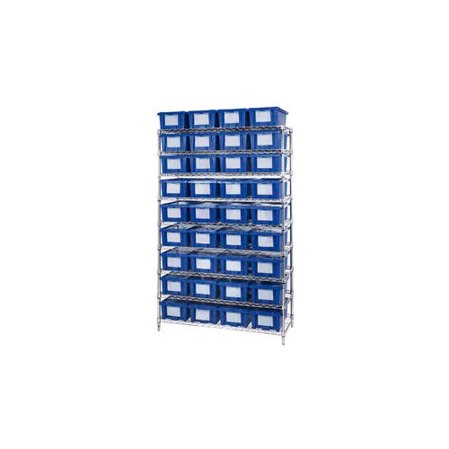 Global Industrial&#153; Chrome Wire Shelving With 36 6&quot;H Nest & Stack Shipping Totes Blue, 48x18x74
