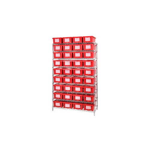 Global Industrial&#153; Chrome Wire Shelving With 36 6&quot;H Nest & Stack Shipping Totes Red, 48x18x74