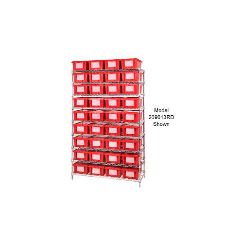 Global Industrial&#153; Chrome Wire Shelving With 24 9&quot;H Nest & Stack Shipping Totes Red, 48x18x74