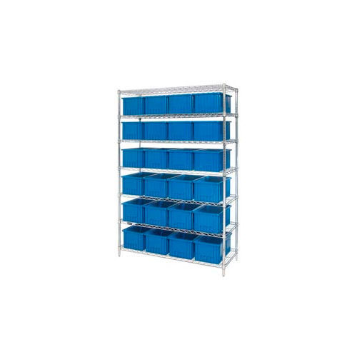 Global Industrial&#153; Chrome Wire Shelving With 24 8&quot;H Grid Container Blue, 48x18x74