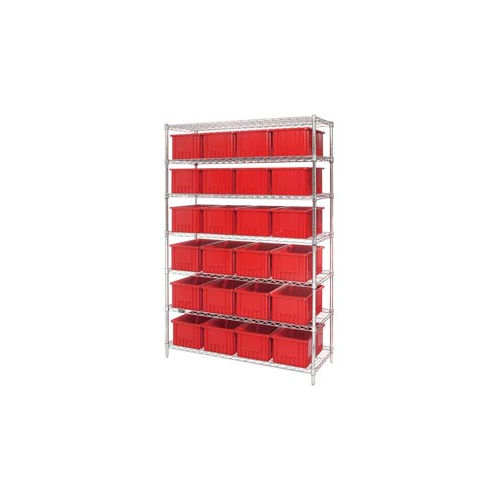 Global Industrial&#153; Chrome Wire Shelving With 24 8&quot;H Grid Container Red, 48x18x74