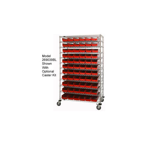 Global Industrial&#153; Chrome Wire Shelving with 140 4&quot;H Plastic Shelf Bins Red, 72x14x74