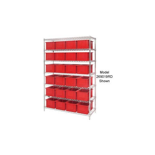 Global Industrial&#153; Chrome Wire Shelving With 36 3&quot;H Grid Container Red, 60x24x63