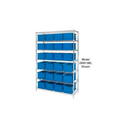 Global Industrial&#153; Chrome Wire Shelving With 24 6&quot;H Grid Container Blue, 60x24x74