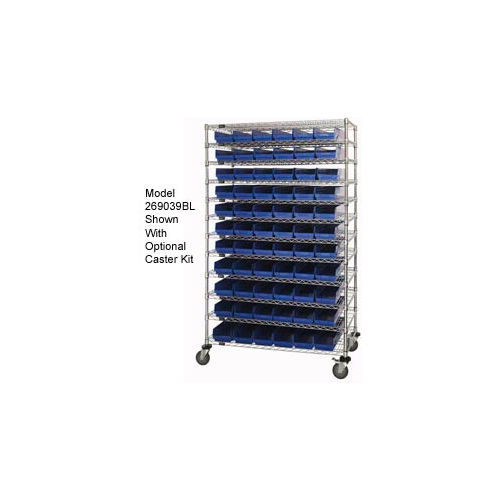 Global Industrial™ Chrome Wire Shelving with 110 4"H Plastic Shelf Bins Blue, 72x18x74