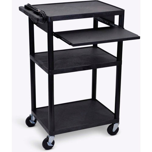 Luxor Plastic Audio Visual Cart with PullOut Laptop Shelf 42"H