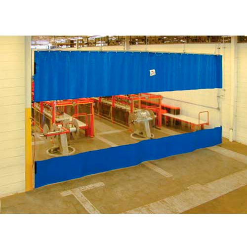 Global Industrial&#153; Blue Curtain Wall Partition with Clear Vision Strip 12 x 10 