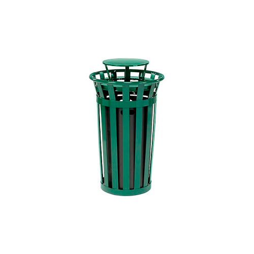 Global Industrial™ Outdoor Slatted Steel Trash Can With Rain Bonnet Lid ...