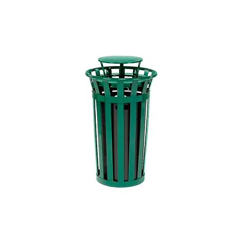 Global Industrial™ Outdoor Slatted Steel Trash Can With Rain Bonnet Lid ...