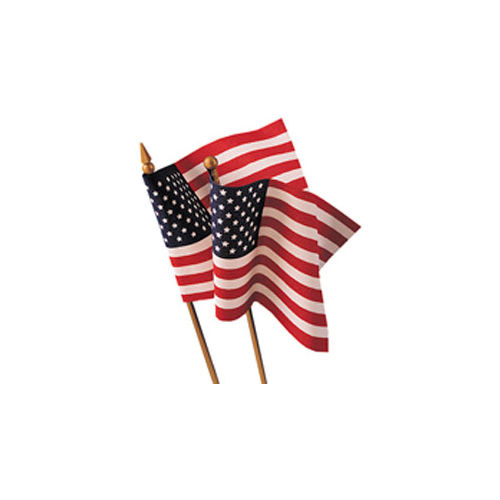 4 in. X 6 in. Cotton Muslin U.S. Flag Mounted on Back Staff with Gold Ball, 12 Pack