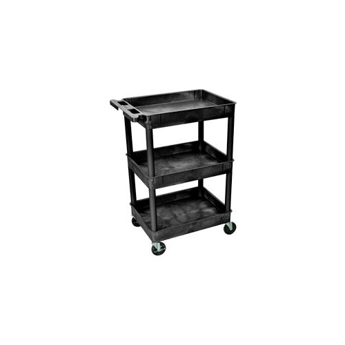 Luxor® STC111 Tray Top Shelf 3 Shelf Plastic Utility Cart 24x18 4" Casters