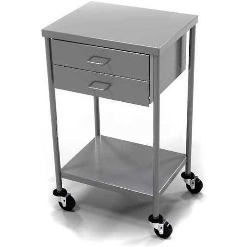 AERO Stainless Steel Anesthesia Utility Table with 2 Drawers & Flat Top