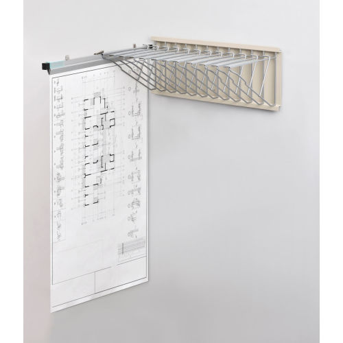 Interion&#153; Pivot Wall Mount Blueprint Storage Rack With 12 Hangers & 12 30" Hanging Clamps