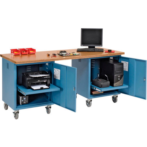 72 x 30 Shop Top Square Edge Mobile Pedestal Workbench Blue
