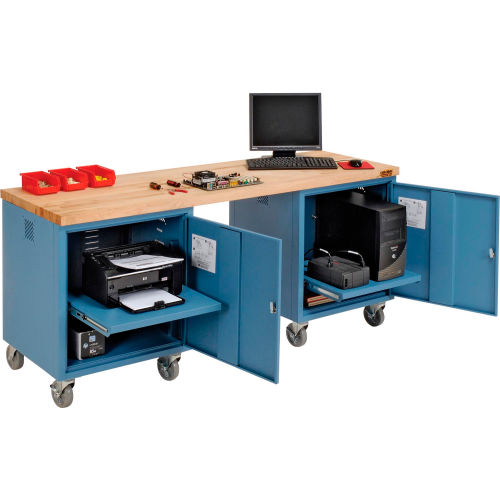 72 x 24 Maple Square Edge Mobile Pedestal Workbench Blue