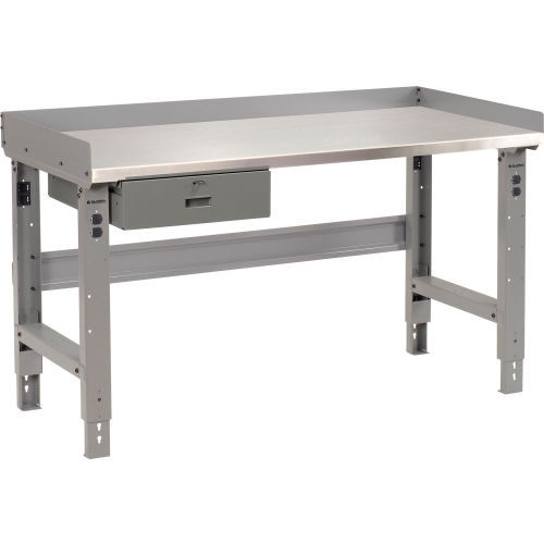 Global Industrial 60 x 30 Adj Height Workbench w/Drawer, Gray- Stainless Steel Square Top