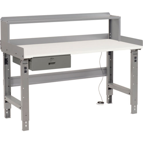 Global Industrial 60 x 30 Adj Height Workbench w/Drawer&Riser, Gray- ESD Square Edge Top
																			