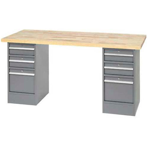 Global Industrial&#153; 96 x 30 Pedestal Workbench - 6 Drawers, Plastic Laminate Square Edge - Gray