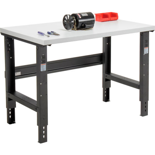 48 W x 30 D Plastic Laminate Square Edge Workbench, Adjustable Height, Black