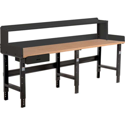Global Industrial 96 x 30 Adj Height Workbench w/Drawer&Riser, Black- Shop Top Square Edge Top