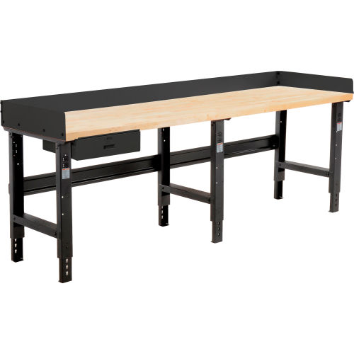 Global Industrial 96 x 30 Adj Height Workbench w/Drawer, Black-Birch Square Edge Top