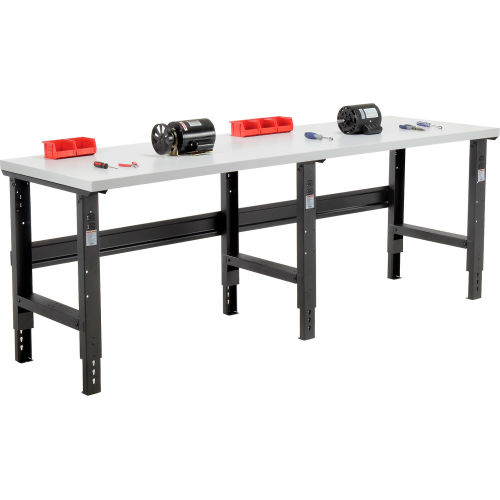 96 W x 30 D Plastic Laminate Square Edge Workbench, Adjustable Height, Black
