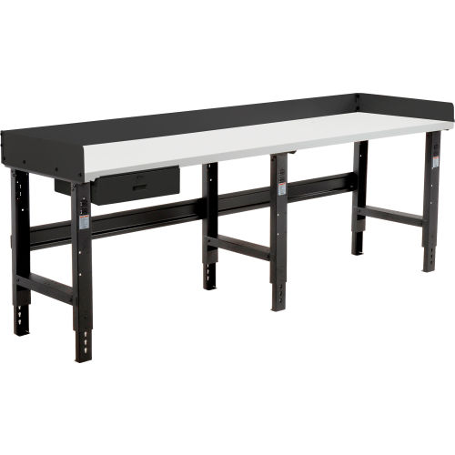Global Industrial 96 x 30 Adj Height Workbench w/Drawer, Black- Plastic Laminate Square Top